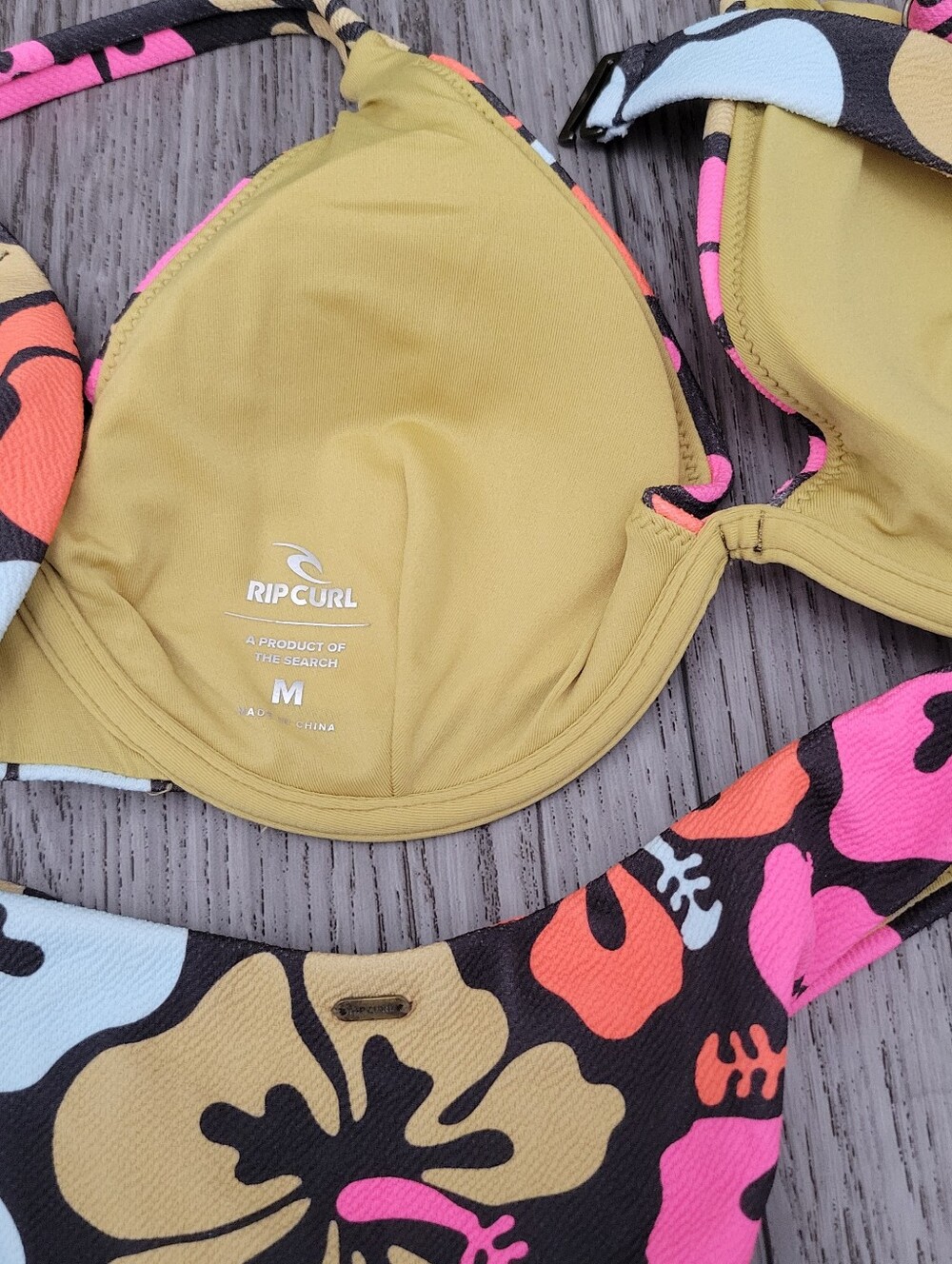 Rip Curl Floral Bikini Set in Brown with Pink, Orange & Cream Hibiscus Print - Picture 5 of 7
